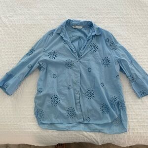 Zara Light Blue Cut-Out Button Down Shirt